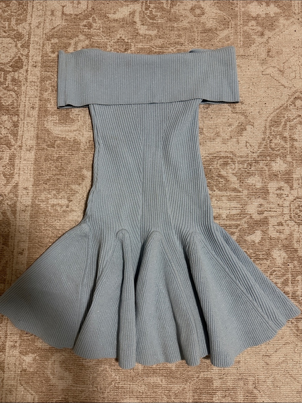 Retrofete One-Shoulder Ribbed Flare Dress in Light Blue